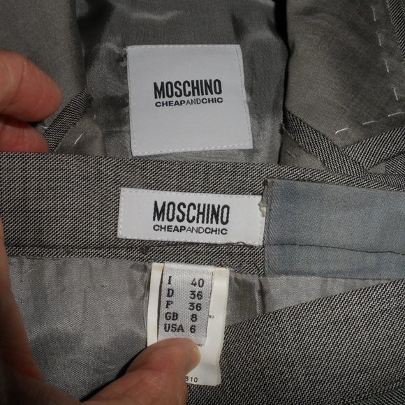 Moschino ChipandChic Ligth Gray Skirt Suit w/Trapunto Stiching Detasil Size US 6 - Picture 15 of 16